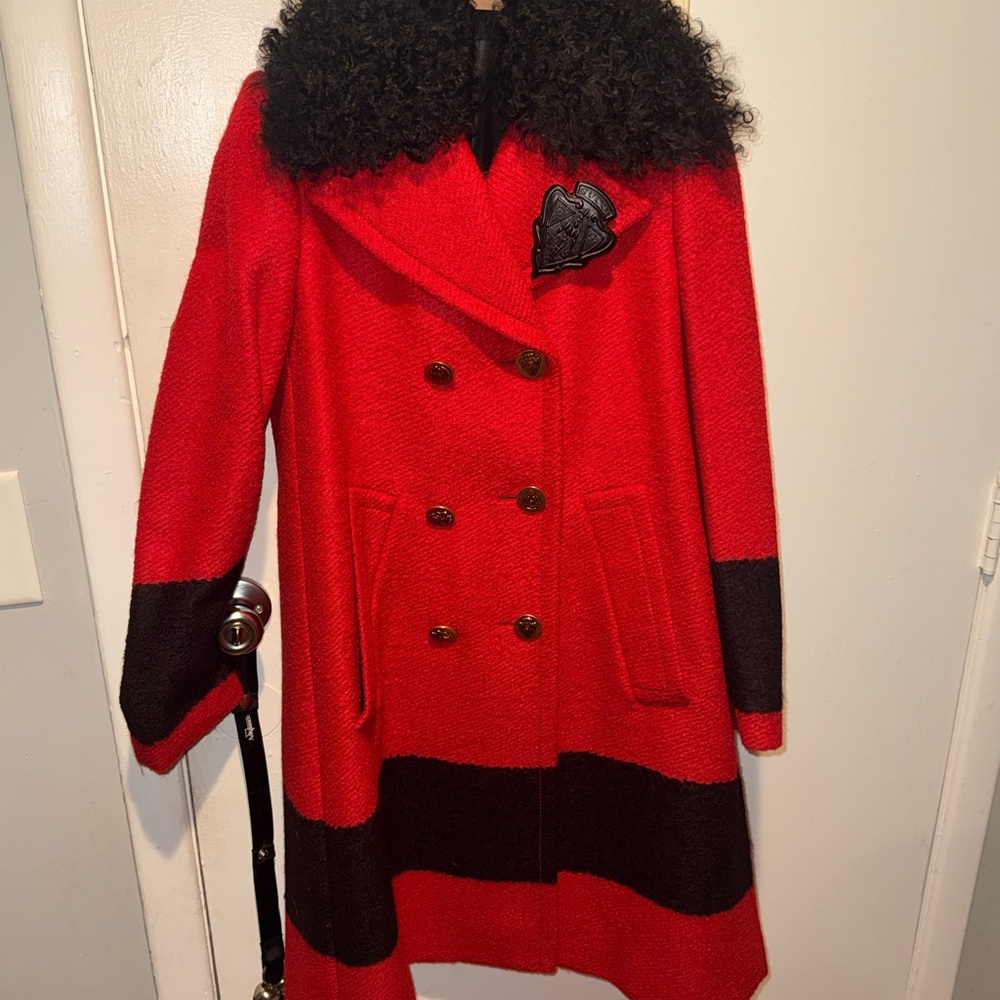 Gucci Genuine Red Alpaca Fur Trim Coat
